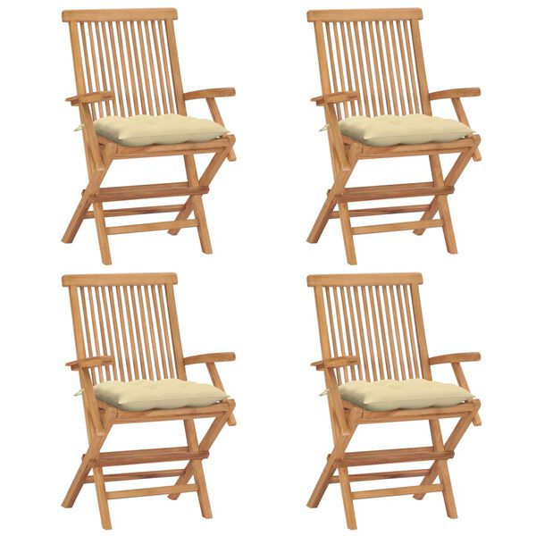 vidaXL Garden Chairs with Cream White Cushions 4 pcs Solid Teak Wood