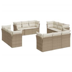 vidaXL 12 Piece Garden Sofa Set with Cushions Beige Poly Rattan