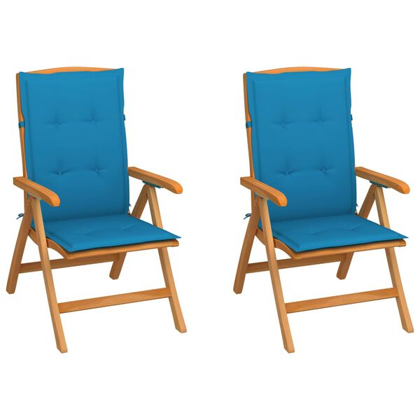vidaXL Garden Chairs 2 pcs with Blue Cushions Solid Teak Wood