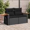 vidaXL Garden Sofa with Cushions 2-Seater Black Poly Rattan
