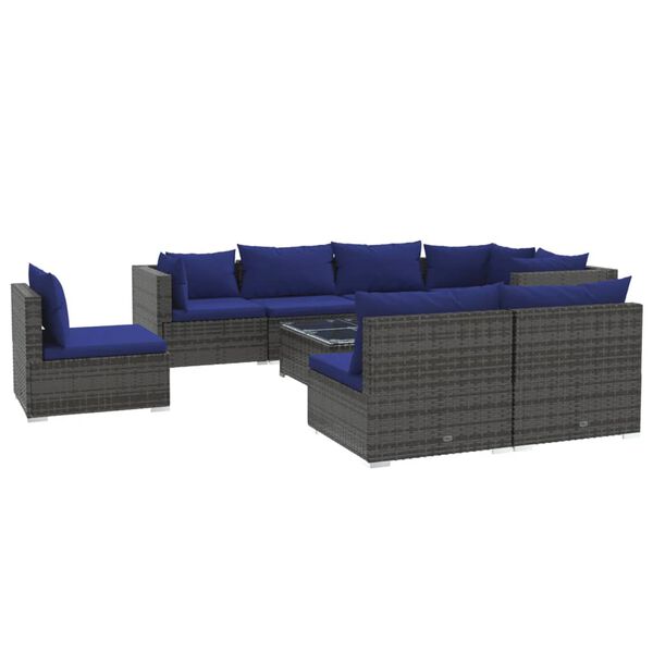 vidaXL 9 Piece Garden Lounge Set with Cushions Poly Rattan Grey