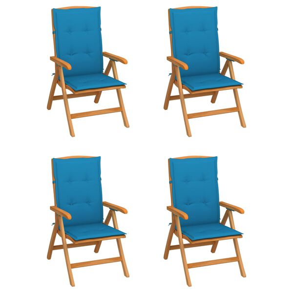 vidaXL Reclining Garden Chairs with Cushions 4 pcs Solid Teak Wood