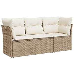 vidaXL 3 Piece Garden Sofa Set with Cushions Beige Poly Rattan