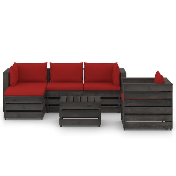 vidaXL 6 Piece Garden Lounge Set with Cushions Grey Impregnated Wood