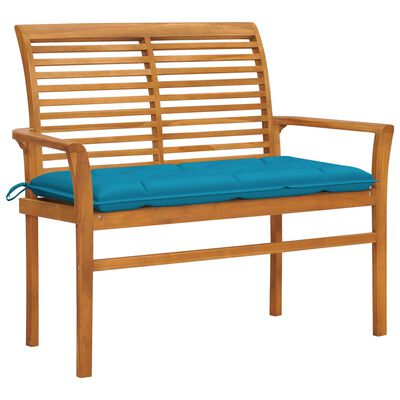vidaXL Garden Bench with Light Blue Cushion 112 cm Solid Teak Wood