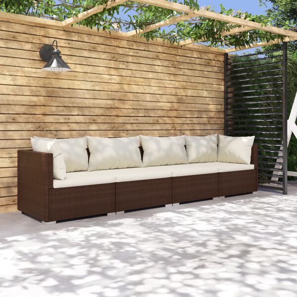 vidaXL 4 Piece Garden Lounge Set with Cushions Poly Rattan Brown