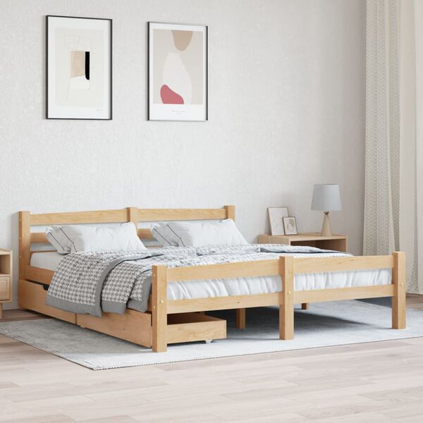 vidaXL Bed Frame without Mattress with 2 Drawers Solid Wood 160x200 cm