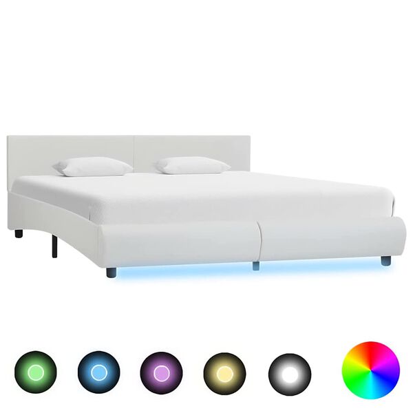 vidaXL Bed Frame with LED without Mattress White 180x200 cm Super King