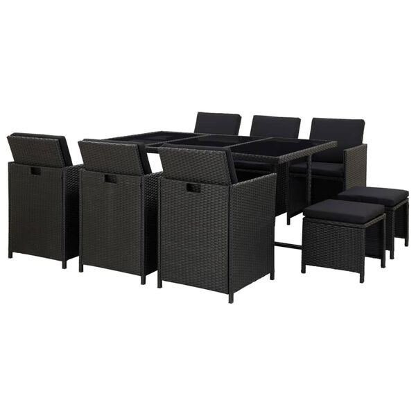 vidaXL 11 Piece Outdoor Dining Set with Cushions Poly Rattan Black