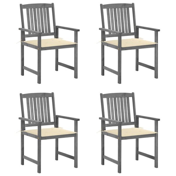 vidaXL Garden Chairs with Cushions 4 pcs Grey Solid Acacia Wood