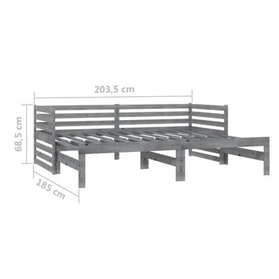 vidaXL Pull-out Day Bed 2x(90x200) cm Grey Solid Wood Pine