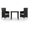 vidaXL 3 Piece Garden Dining Set with Cushions Black