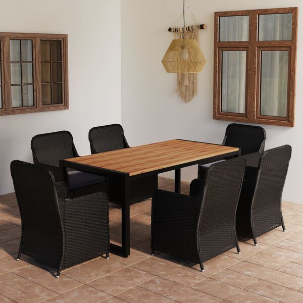 vidaXL 7 Piece Garden Dining Set Black