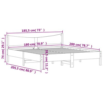 vidaXL Bed Frame with Headboard White 180x200 cm Super King Solid Wood Pine