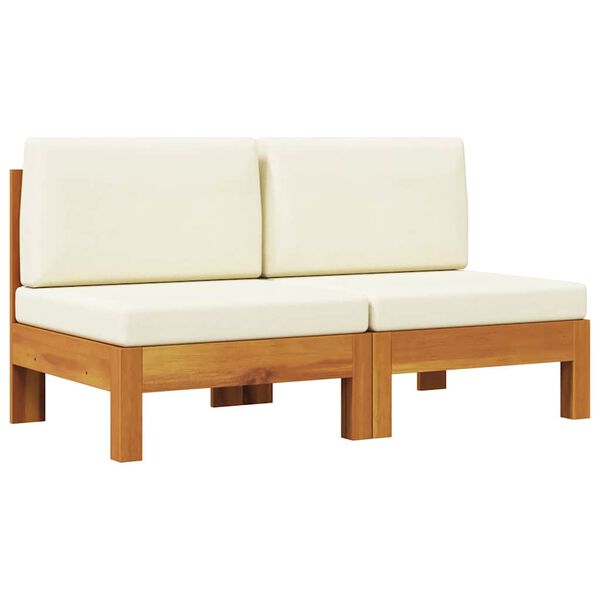 vidaXL Middle Sofas 2 pcs with Cream White Cushions Solid Acacia Wood