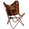vidaXL Butterfly Chair Brown and White Real Cowhide Leather