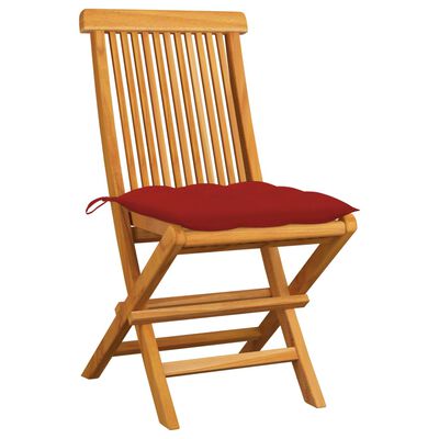 vidaXL Garden Chairs with Red Cushions 2 pcs Solid Teak Wood