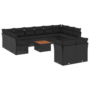 vidaXL 13 Piece Garden Sofa Set with Cushions Black Poly Rattan