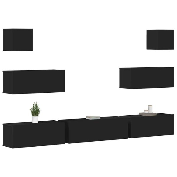 vidaXL 7 Piece TV Cabinet Set Black Engineered Wood
