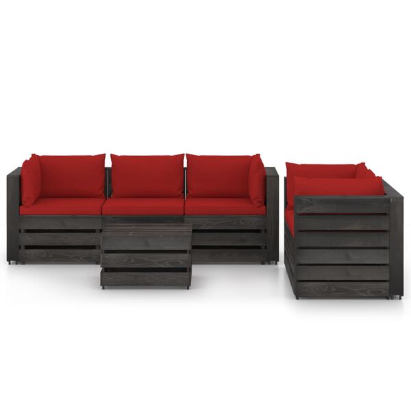 vidaXL 6 Piece Garden Lounge Set with Cushions Grey Impregnated Wood