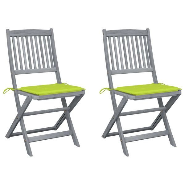 vidaXL Folding Outdoor Chairs 2 pcs with Cushions Solid Acacia Wood