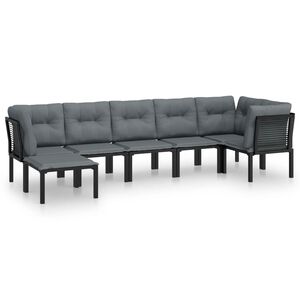 vidaXL 7 Piece Garden Lounge Set Black and Grey Poly Rattan