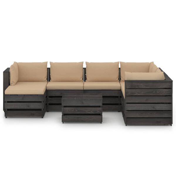 vidaXL 8 Piece Garden Lounge Set with Cushions Grey Impregnated Wood