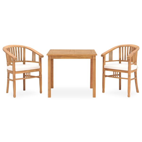 vidaXL 3 Piece Garden Dining Set with Cushions Solid Teak Wood