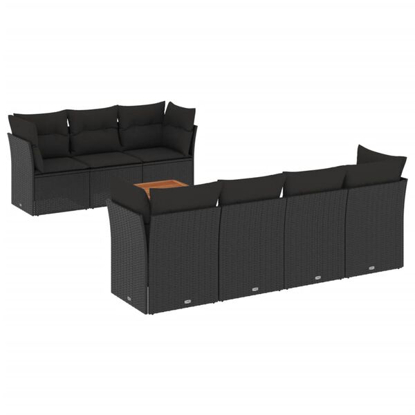 vidaXL 8 Piece Garden Sofa Set with Cushions Black Poly Rattan