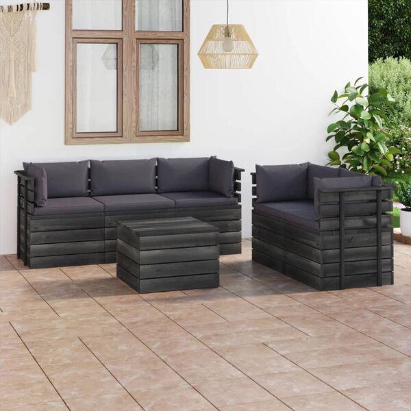vidaXL 6 Piece Garden Pallet Lounge Set with Cushions Solid Pinewood