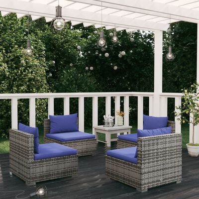 vidaXL 4 Piece Garden Lounge Set with Cushions Poly Rattan Grey