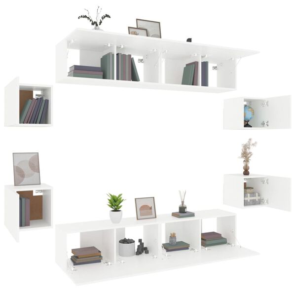 vidaXL 8 Piece TV Cabinet Set White Engineered Wood