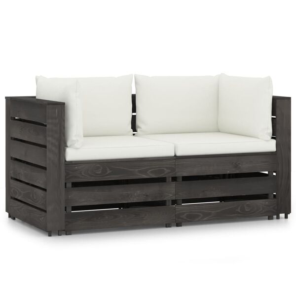 vidaXL 2-Seater Garden Sofa with Cushions Grey Impregnated Wood