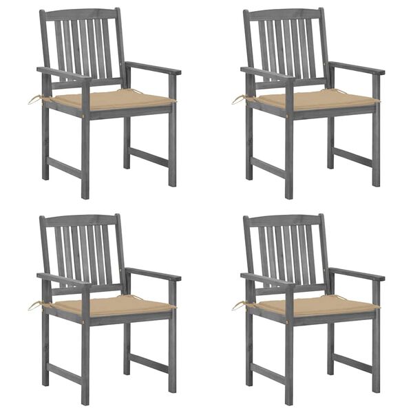 vidaXL Garden Chairs with Cushions 4 pcs Grey Solid Acacia Wood