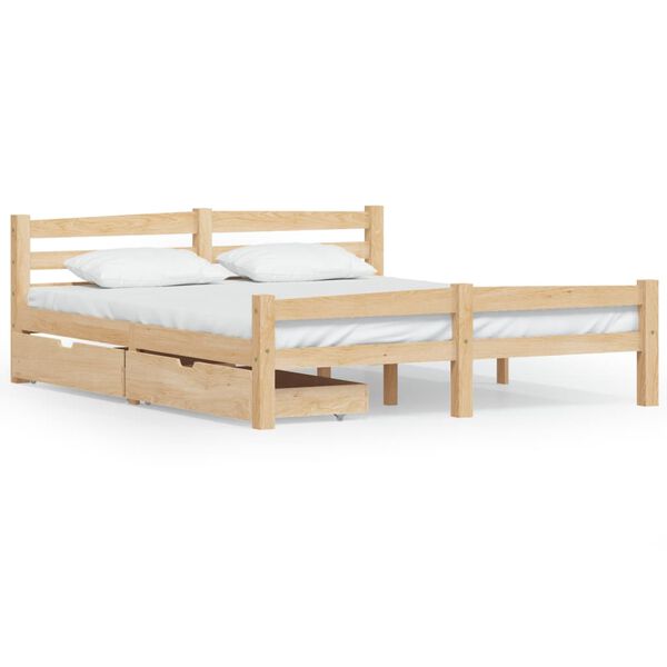 vidaXL Bed Frame without Mattress with 2 Drawers Solid Wood 160x200 cm