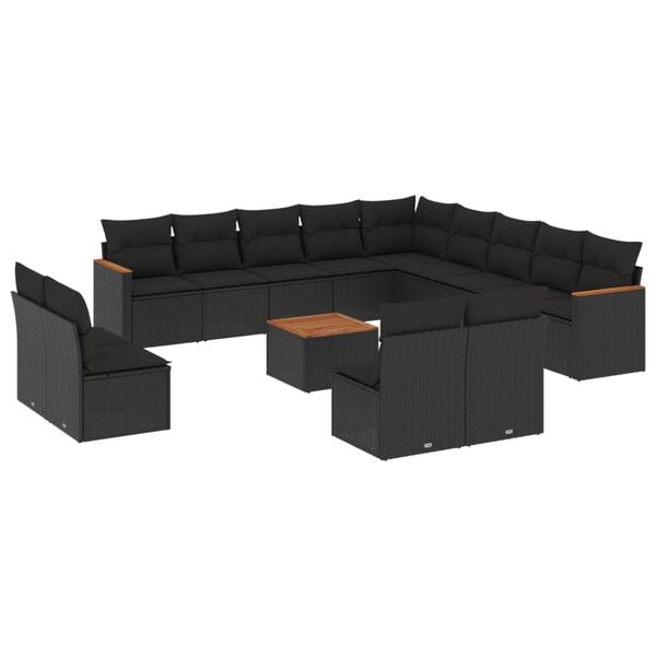 vidaXL 14 Piece Garden Sofa Set with Cushions Black Poly Rattan