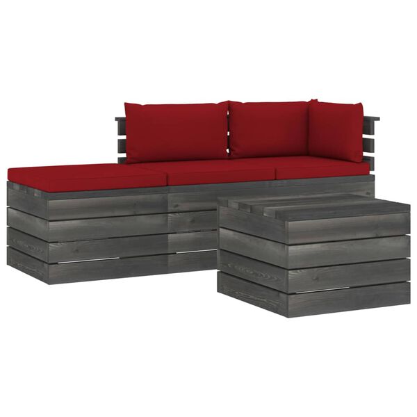 vidaXL 4 Piece Garden Pallet Lounge Set with Cushions Solid Pinewood