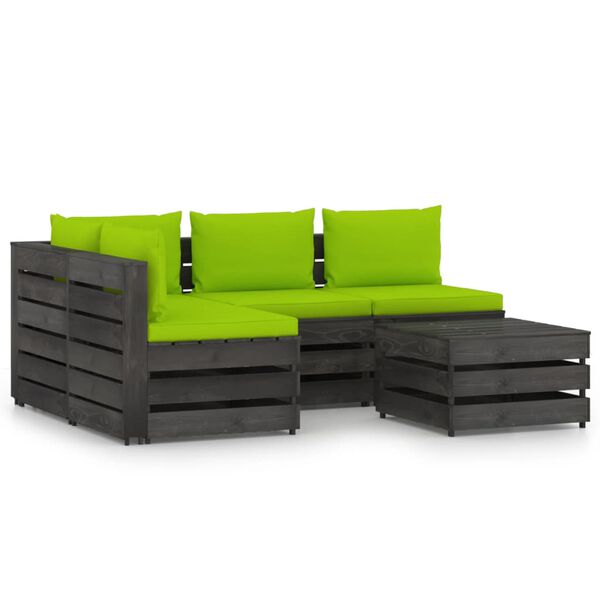 vidaXL 5 Piece Garden Lounge Set with Cushions Grey Impregnated Wood