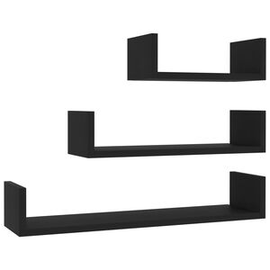 vidaXL Shelf | Set of 3 | Black | Engineered wood | Large | Wall-mounted