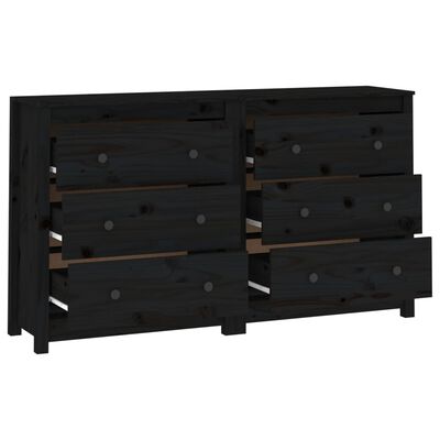 vidaXL Sideboard Black 140x35x80 cm Solid Wood Pine