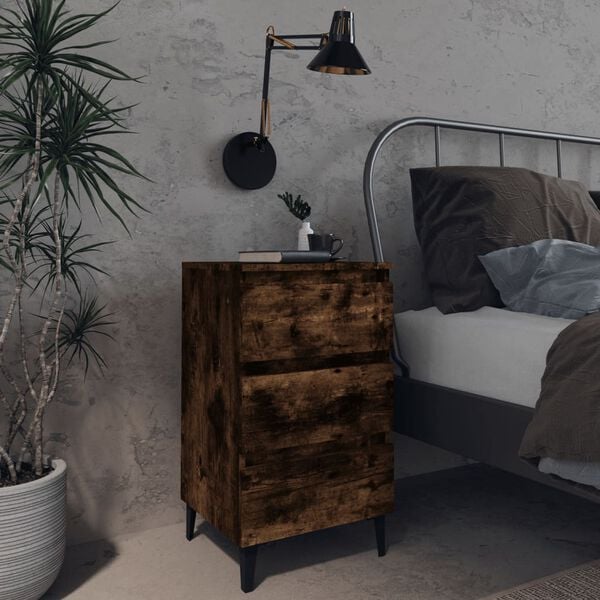 vidaXL Bed Cabinet with Metal Legs Smoked Oak 40x35x69 cm