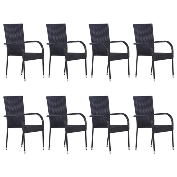 vidaXL 9 Piece Garden Dining Set Poly Rattan Black