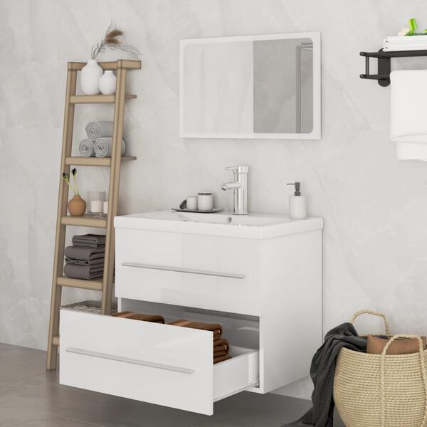 vidaXL 3 Piece Bathroom Furniture Set High Gloss White