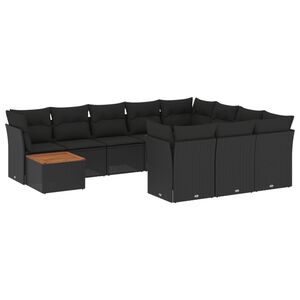 vidaXL 11 Piece Garden Sofa Set with Cushions Black Poly Rattan