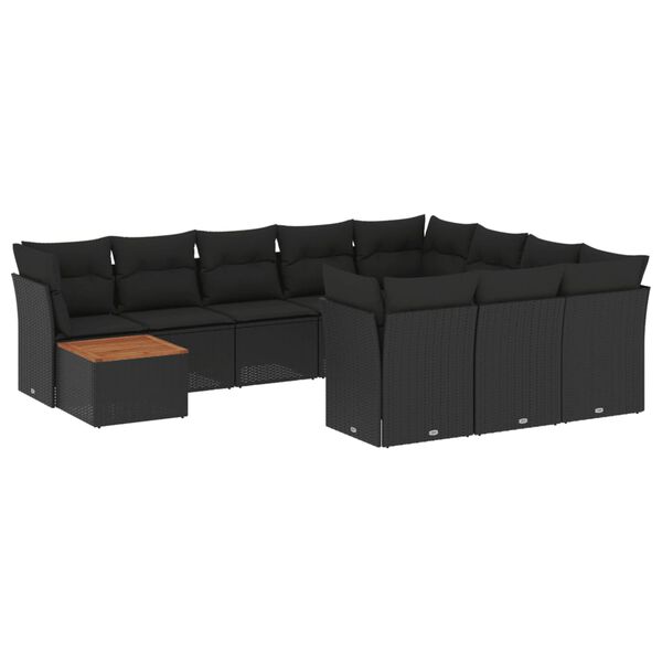 vidaXL 11 Piece Garden Sofa Set with Cushions Black Poly Rattan