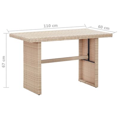 vidaXL Garden Table Beige 110x60x67 cm Poly Rattan