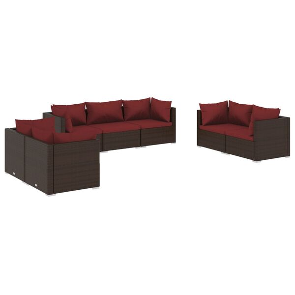 vidaXL 7 Piece Garden Lounge Set with Cushions Poly Rattan Brown