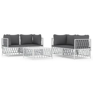 vidaXL 5 Piece Garden Lounge Set with Cushions White Steel