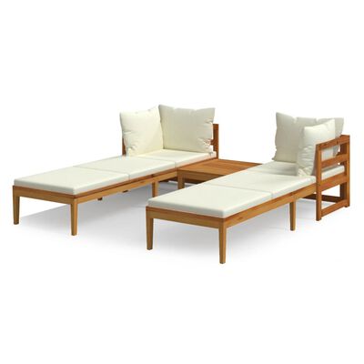 vidaXL 3 Piece Garden Lounge Set with Cream White Cushions Acacia Wood