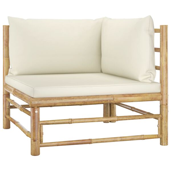 vidaXL 8 Piece Garden Lounge Set with Cream White Cushions Bamboo